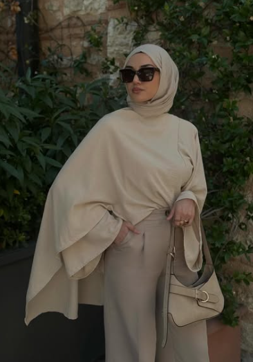 Beige Asymmetrical Blouse with Shawl Detail