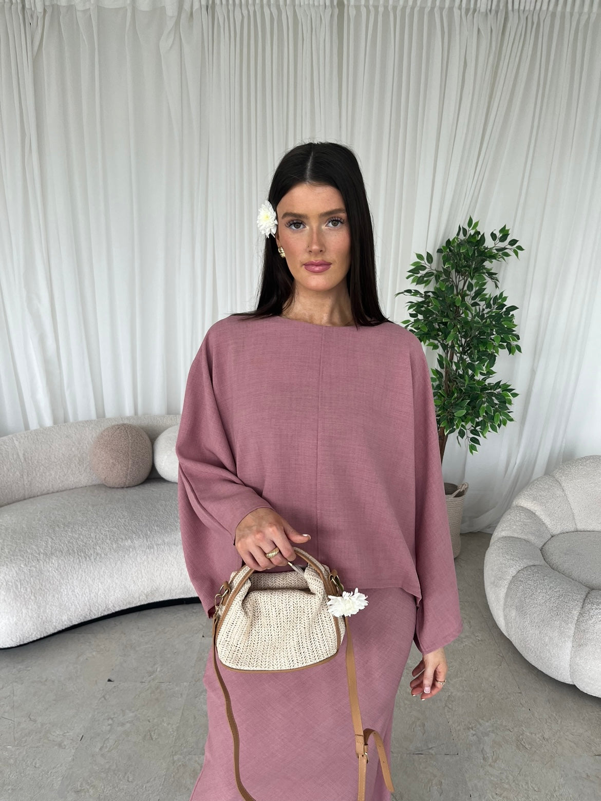 Cream Linen-Feel Two-Piece Abaya