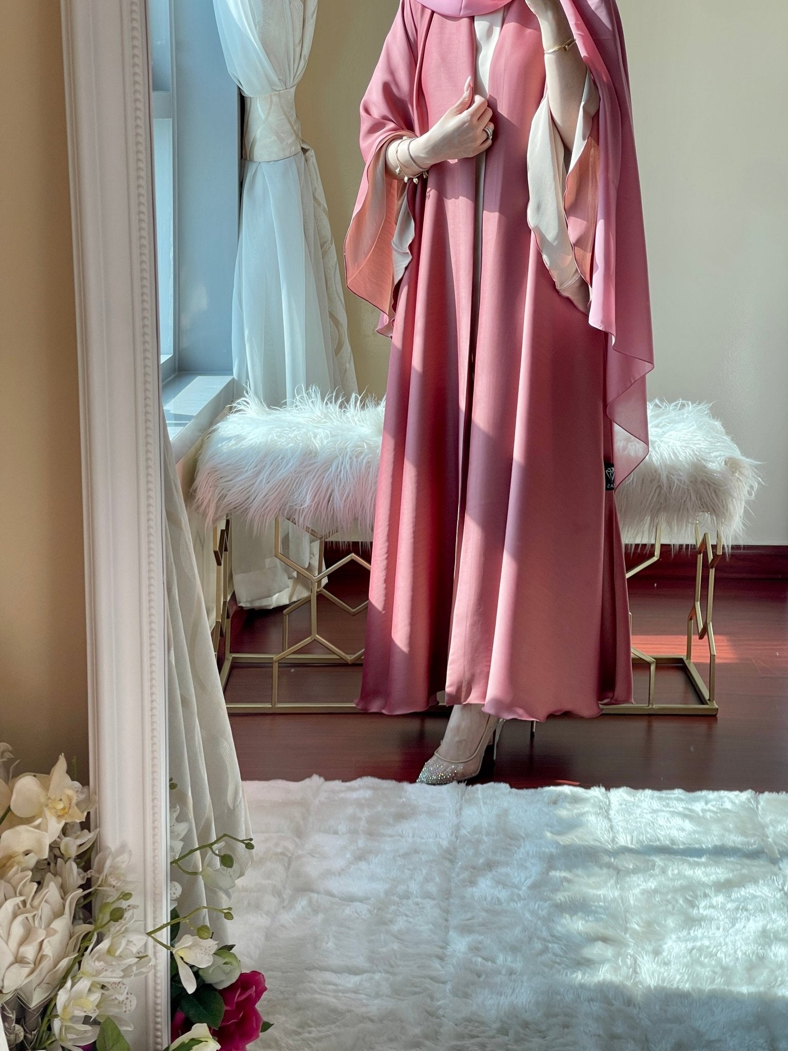 Pink-Beige Duotone Abaya Set